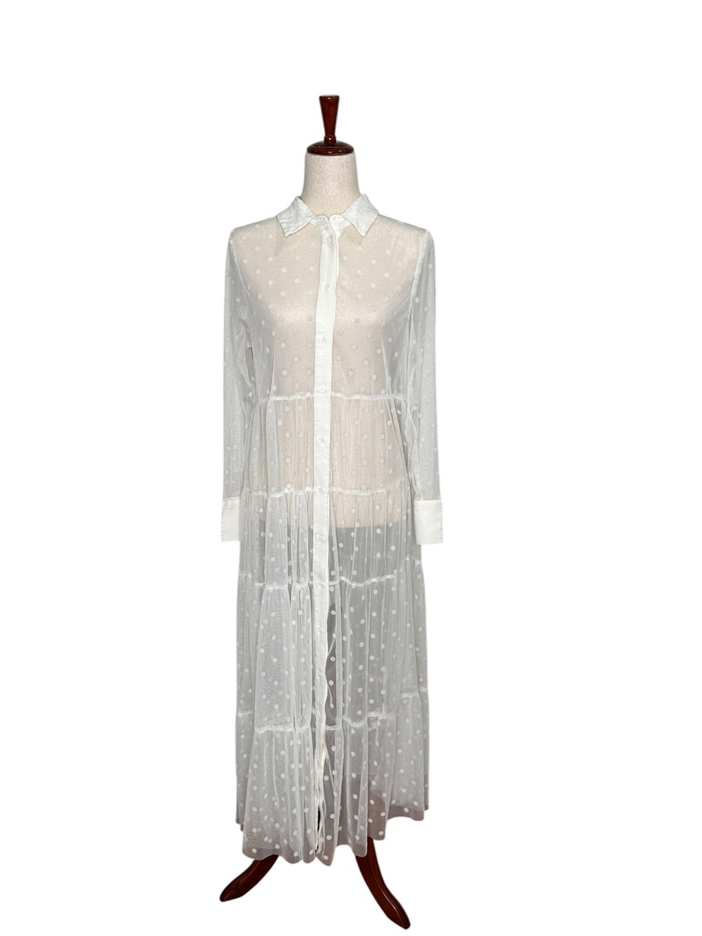 Zara Bloggers Fave Sheer White Tulle Polka Dot Maxi Shirt Dress. Divine. Size M - Picture 8 of 16